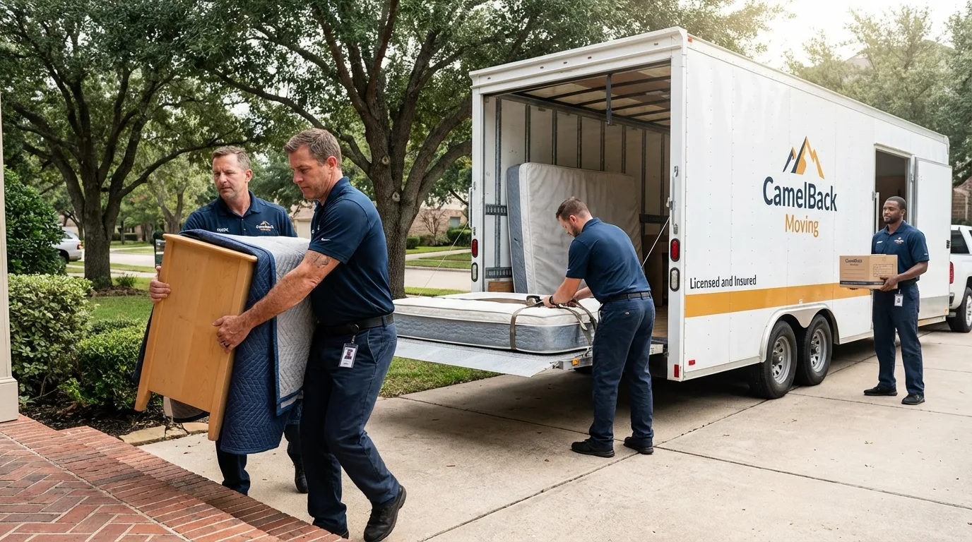 Crew loading residential truck for cross-state move from Irvington, NY