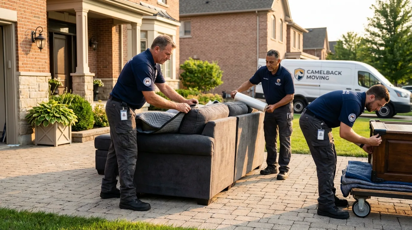 Large estate moving crew wrapping furniture in Irvington, NY